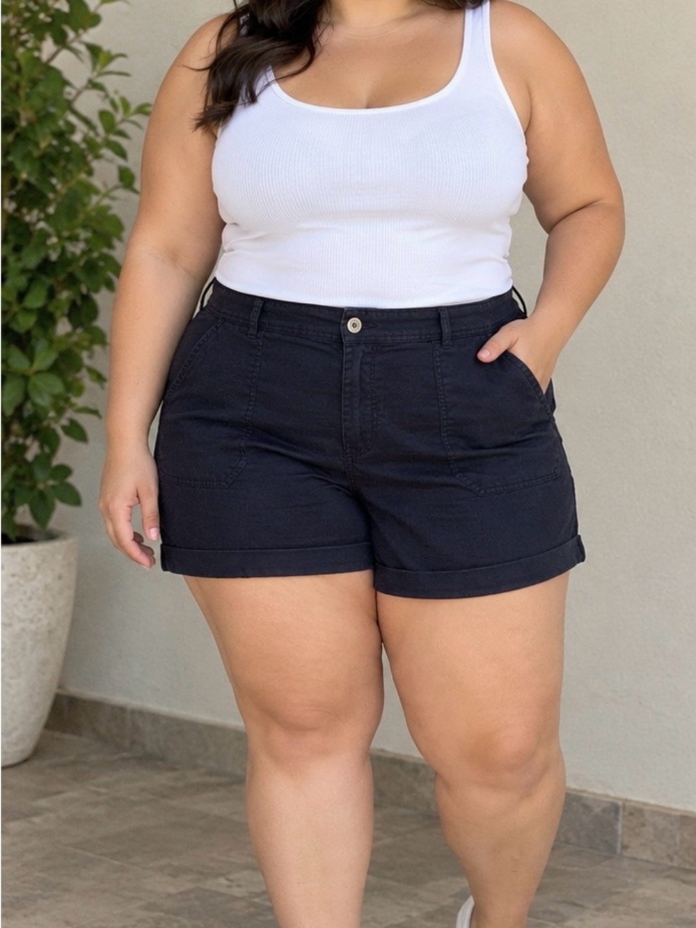 a.n.a Plus-Size Black High-Rise Rolled Hem Shorts